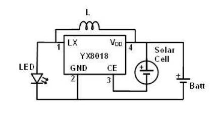 L is a 220 uH inductor. "Batt" is a 1.2V cell.